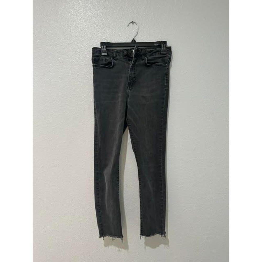 Forever 21 Womens Skinny Jeans Black Faded High Rise Raw Hem Size 27